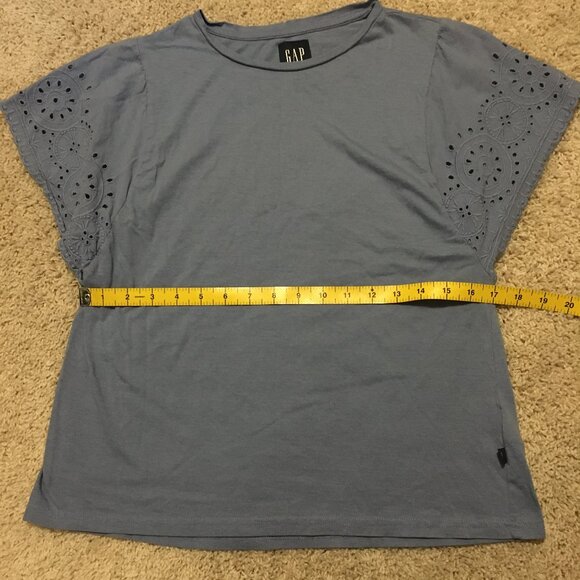 GAP Periwinkle Blue Eyelet Sleeve Cotton Modal Cottagecore Tee - Picture 11 of 14